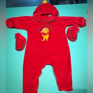 Vintage Red Winnie the Pooh One Piece Complete set. First Christmas 6-9 M